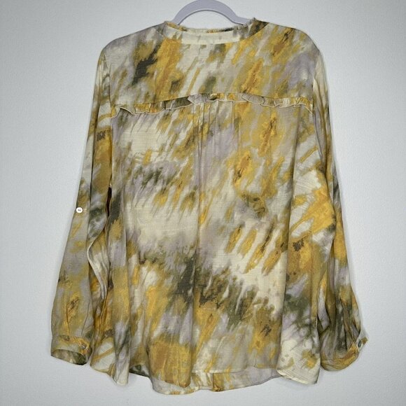 Zac & Rachel Blouse Long Sleeve Yellow Tie Dye  Sz 1X - Picture 3 of 12